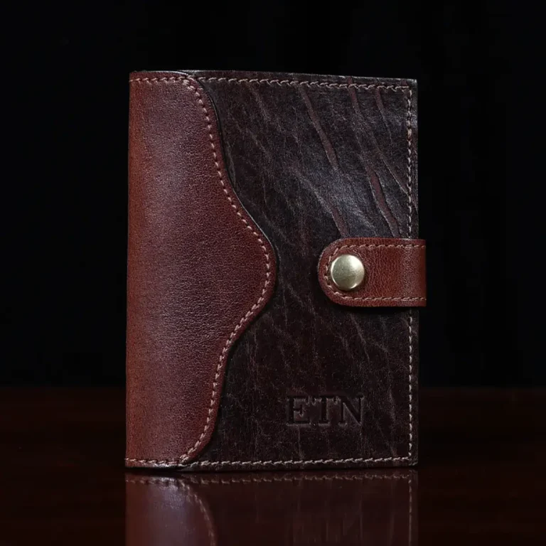 no 7 dark brown leather wallet with snap closure - front view - tobacco buffalo