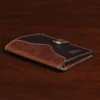 dark brown leather wallet laying on table
