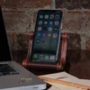 Business Card Holder with phone on desk with laptop