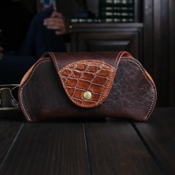 Aviator Eyeglass Case – American Buffalo with Alligator Trim