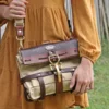 Women wearing GP2 Ladies Backpack in Tobacco Brown American Buffalo and Khaki Canvas