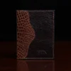 dark brown leather wallet with alligator trim