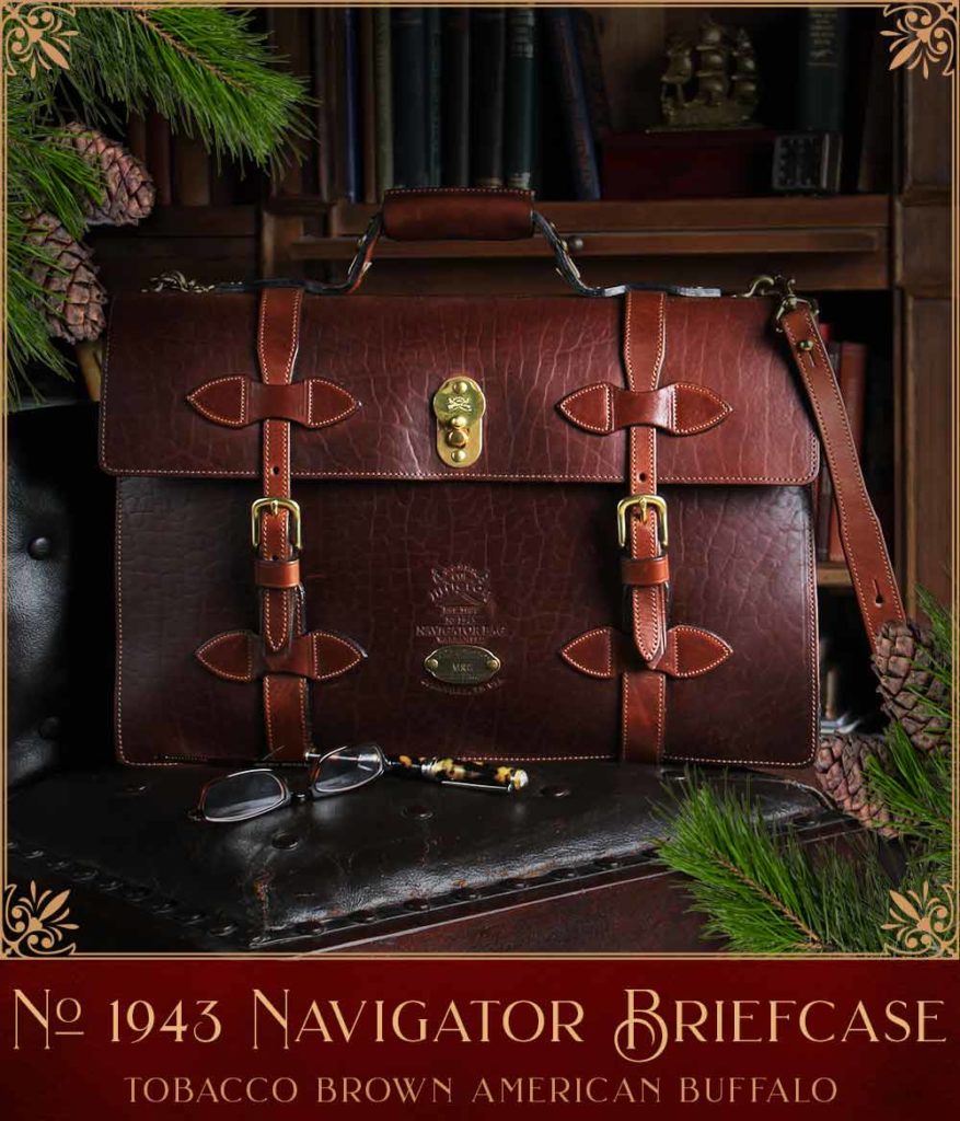 No. 1943 Navigator Briefcase Tobacco Brown American Buffalo