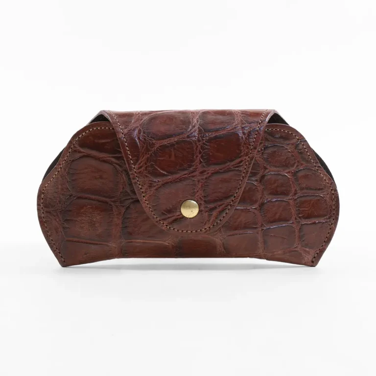 Front of the American Alligator Aviator Eyeglass Case with brass hardware.