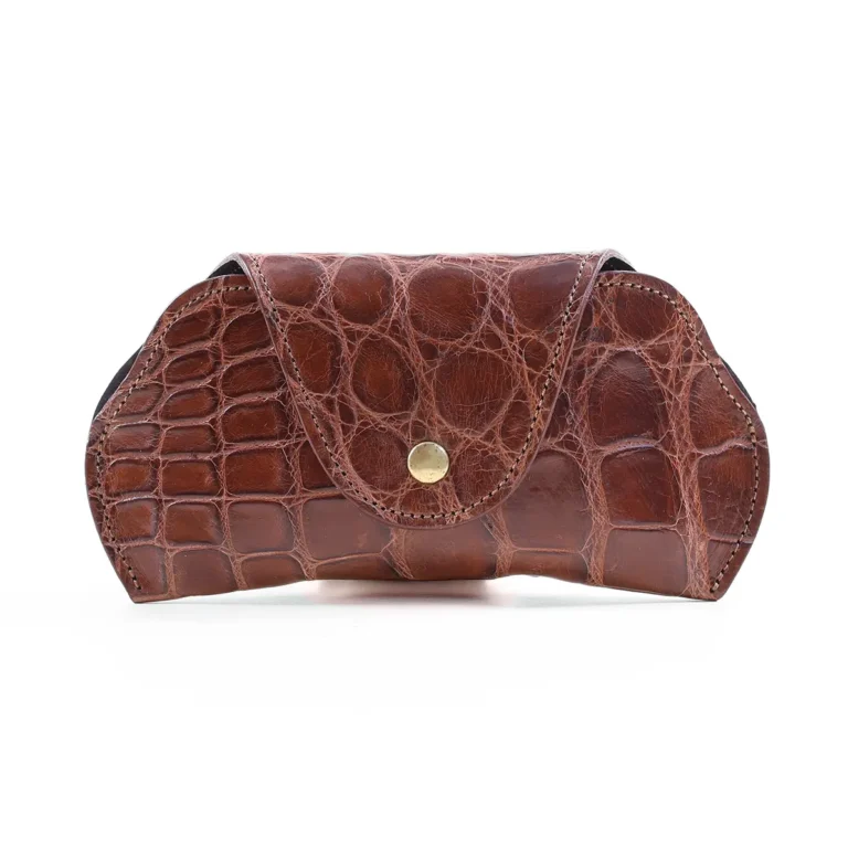 Front of the American Alligator Aviator Eyeglass Case with brass hardware.