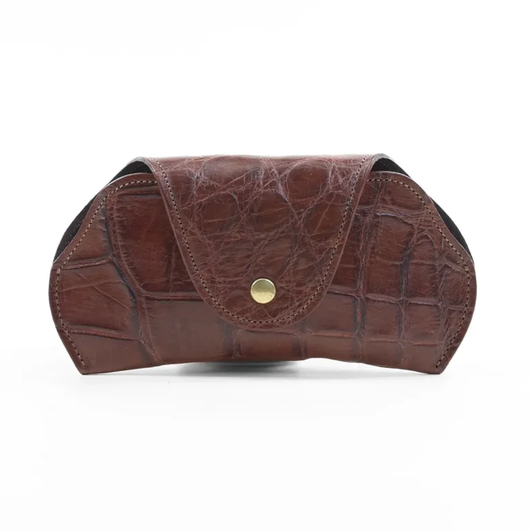 Front of the American Alligator Aviator Eyeglass Case with brass hardware.