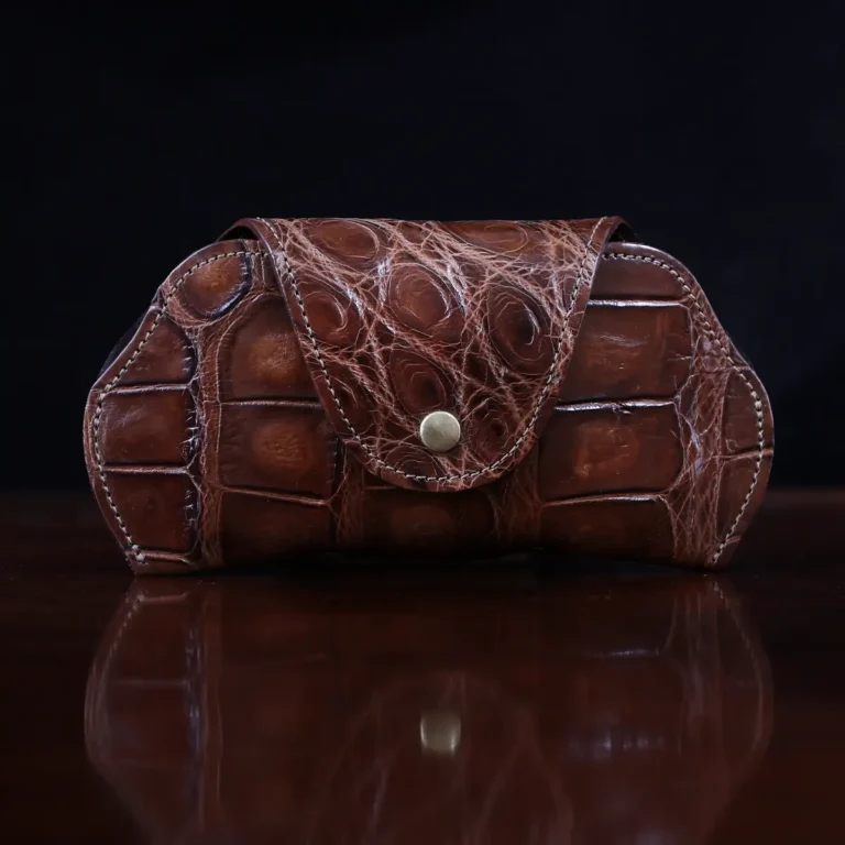 Aviator Eyecase glasses case in brown American Alligator - ID 003 - front view on a black background