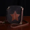 Bella Bag Ladies' Crossbody Purse in Tobacco Brown American Buffalo with Vintage Brown Steerhide Strap and American Alligator Star on front - ID 001 - front view