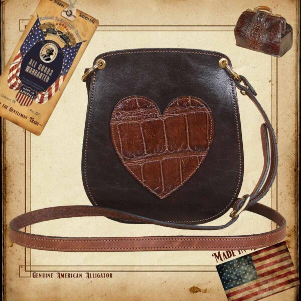 The Bella Crossbody Bag - Tobacco Brown American Buffalo with Alligator Heart - 001