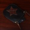 Bella Bag Ladies' Crossbody Purse in Tobacco Brown American Buffalo with Vintage Brown Steerhide Strap and American Alligator Star on front - ID 001 - above view with black cellphone coming out of bag
