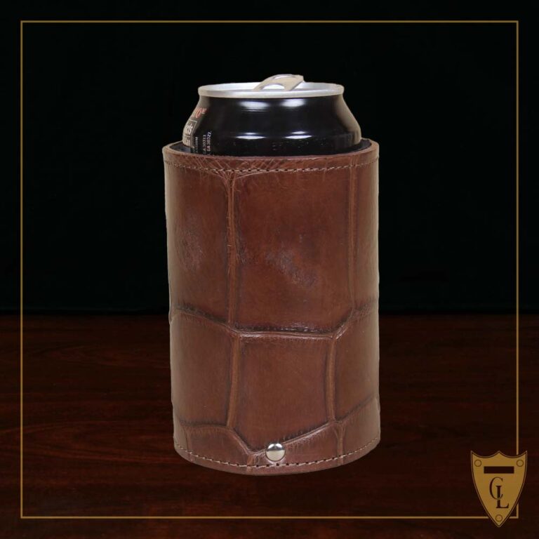Colonel Can Caddy in brown American Alligator - Single - ID 003 - front view with can cut out on a black background
