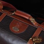dark brown buffalo leather duffel bag - top view of handle