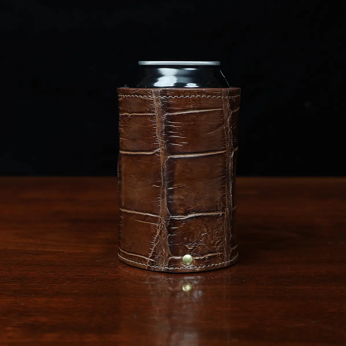 View larger image of Colonel Can Caddy in brown American Alligator - Single - ID 001 - front view with can