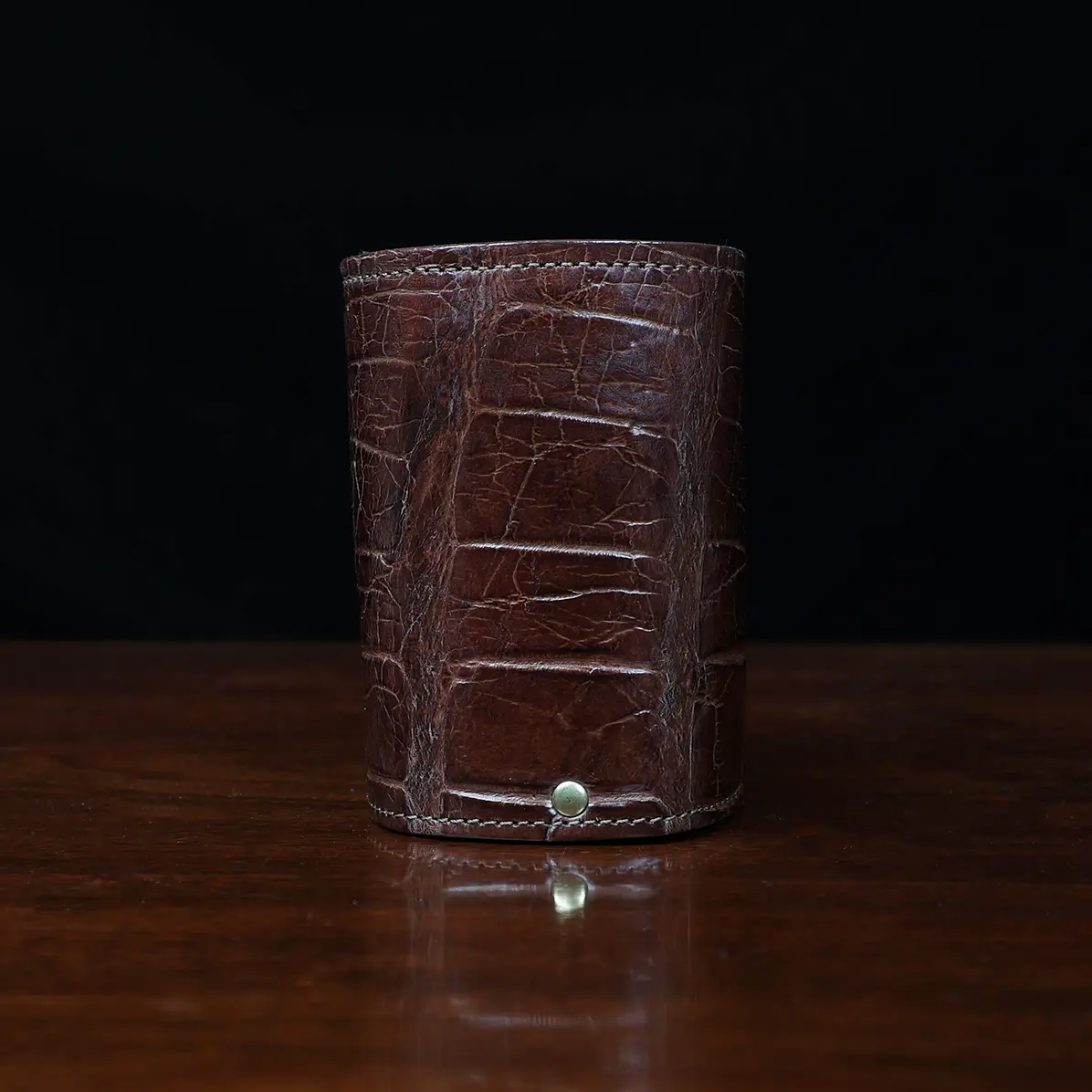 View larger image of Colonel Can Caddy in brown American Alligator - Single - ID 003 - front view with a black background