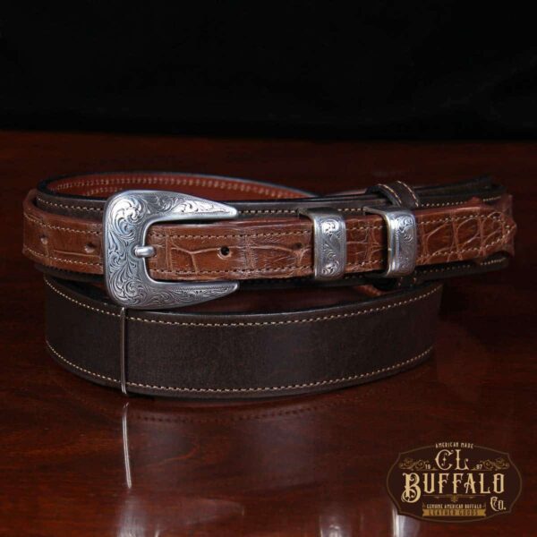 Made in USA Full Grain Bison Leather Ranger Belt Strap Dark Brown