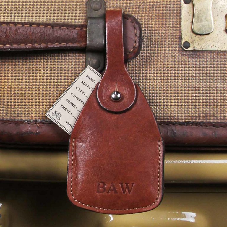 No. 14 Luggage Tag in Vintage Brown on Trunk