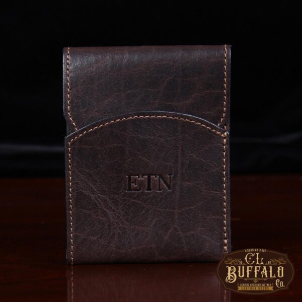 Dark brown american buffalo leather Front Pocket Wallet with fold-over flap - front view