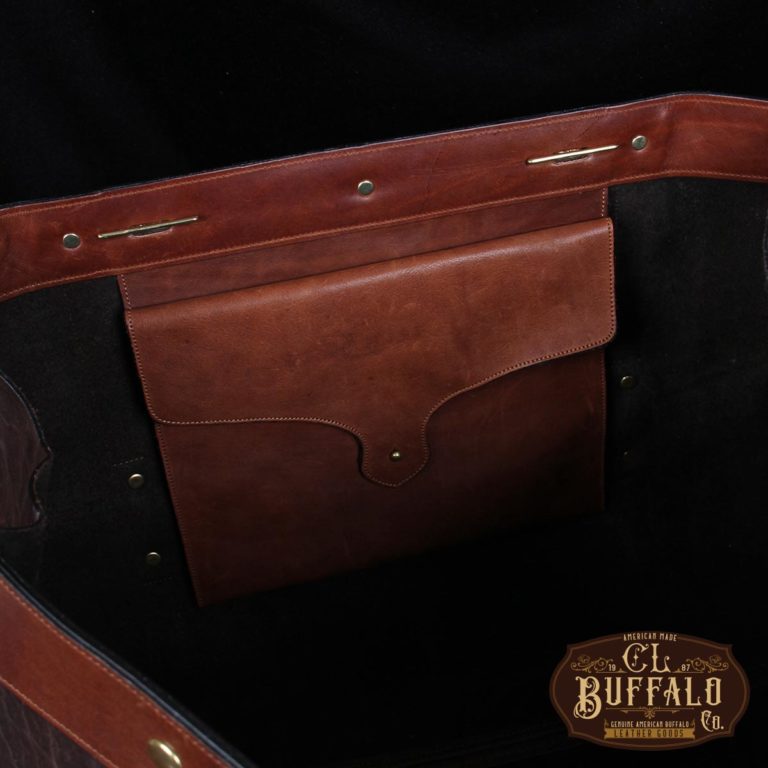 No. 1 leather duffel in Tobacco Brown American Buffalo with Steerhide trim with inside pocket