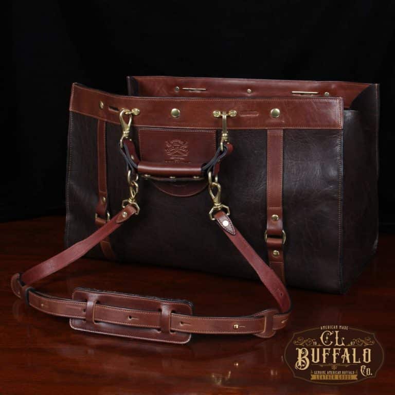 No. 1 leather duffel in Tobacco Brown American Buffalo with Steerhide trim with spacious interior