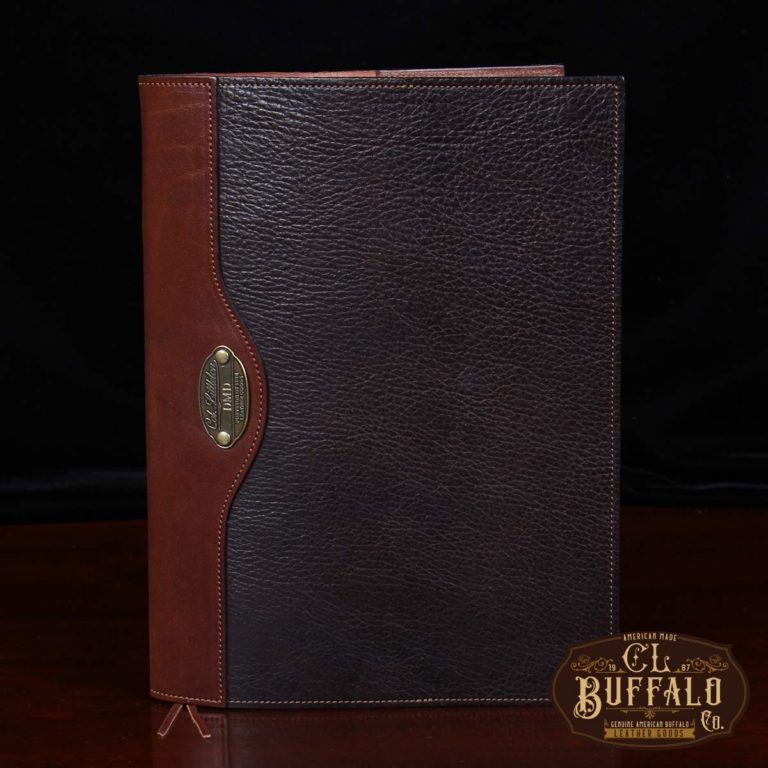Dark drown buffalo leather composition journal cover - front view