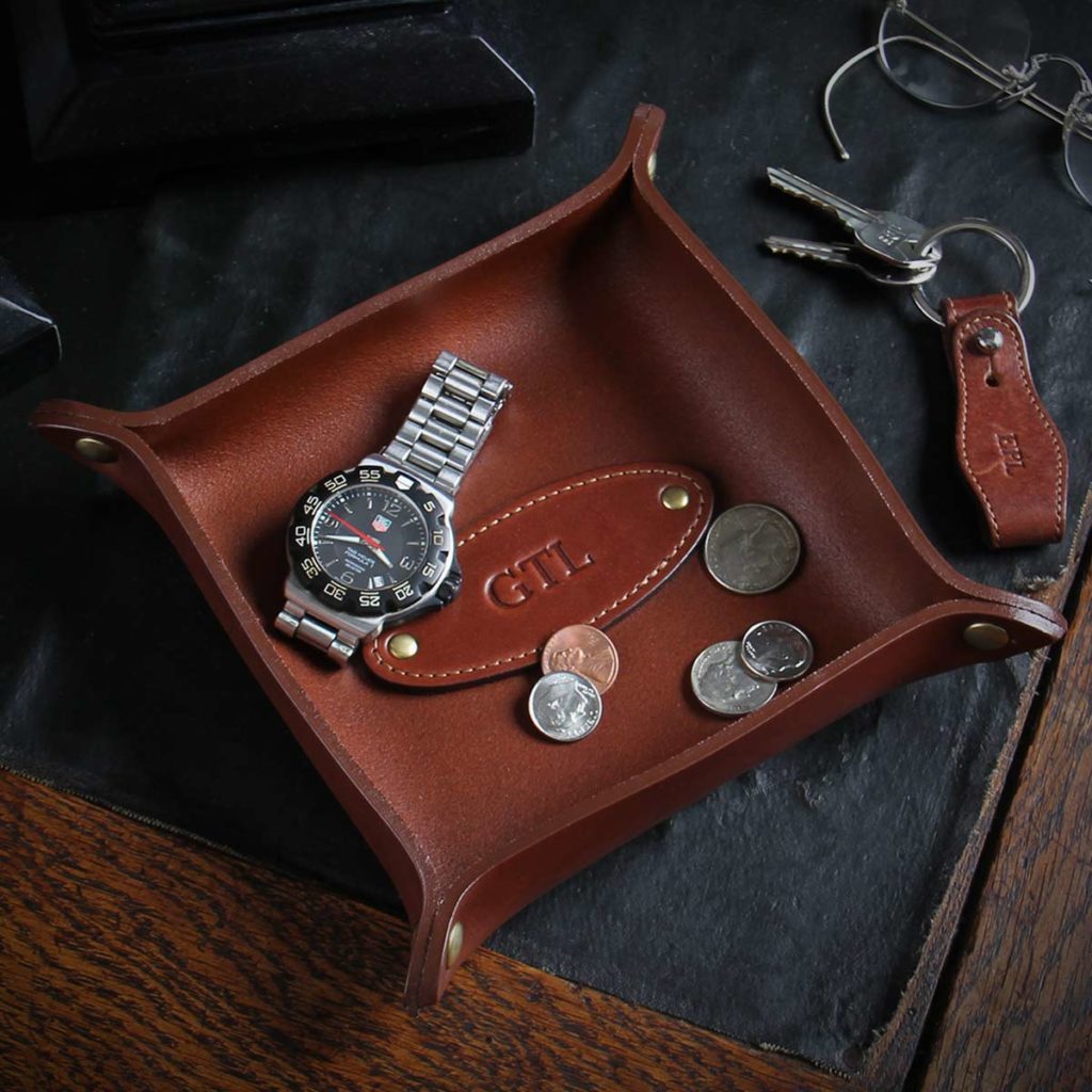 No. 3 Dresser Caddy on desk holding watch and pocket change