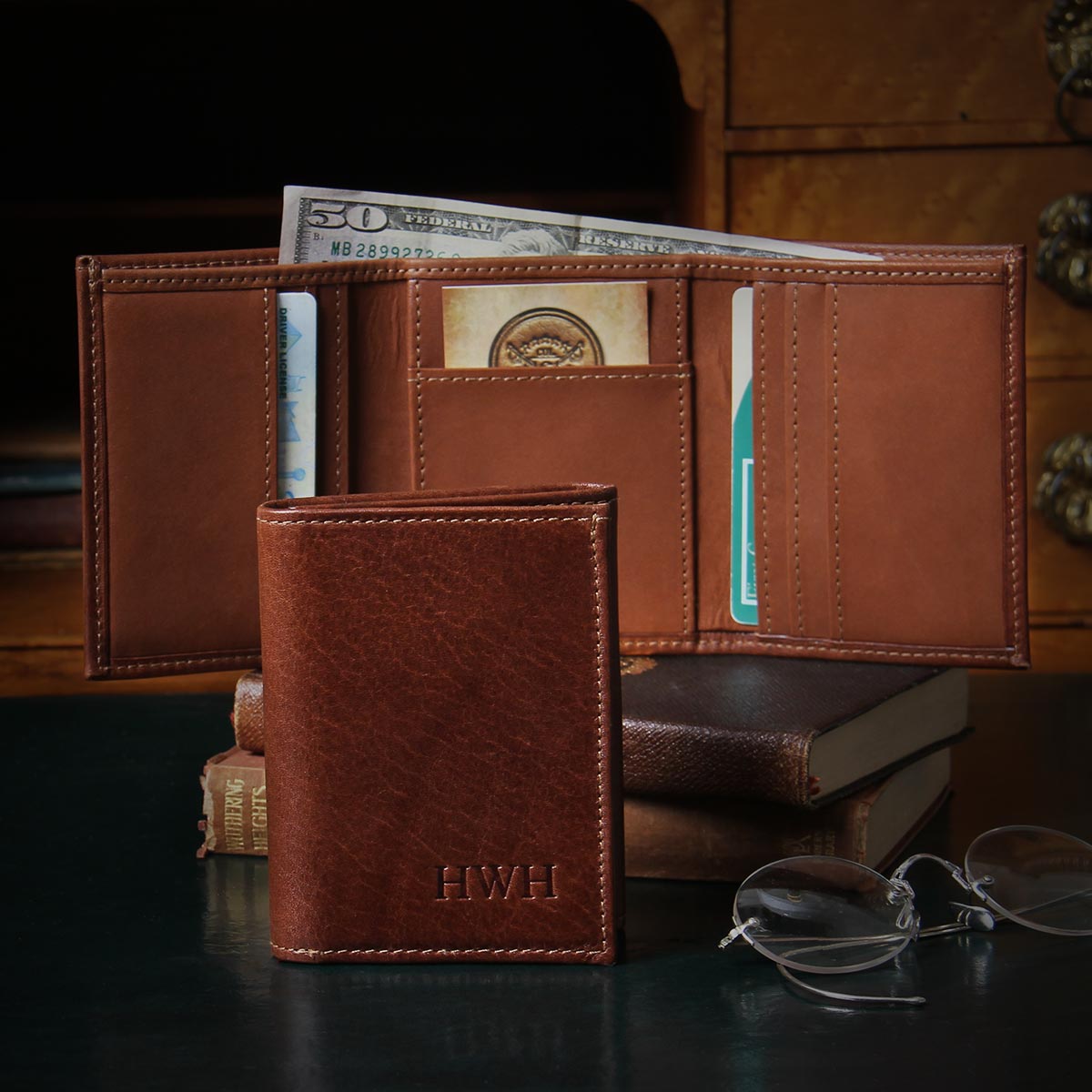 Louisiana Lafayette Leather Trifold Wallet (Manmade Interior)