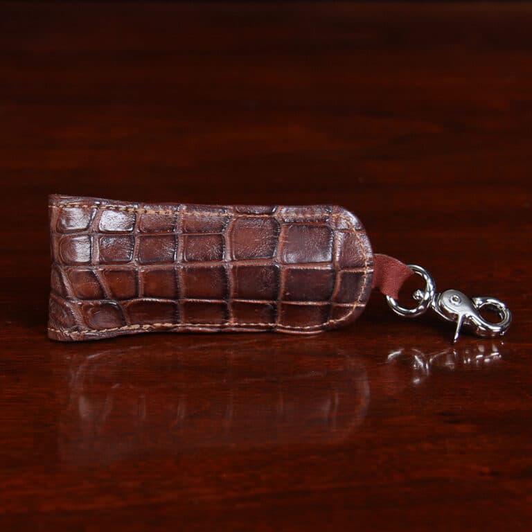 Brown Leather American Alligator Lip Balm Holder - back view