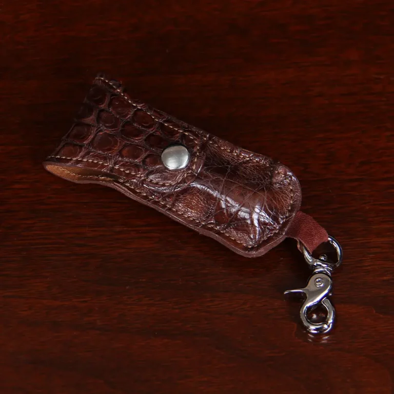 Brown Leather American Alligator Lip Balm Holder - front view
