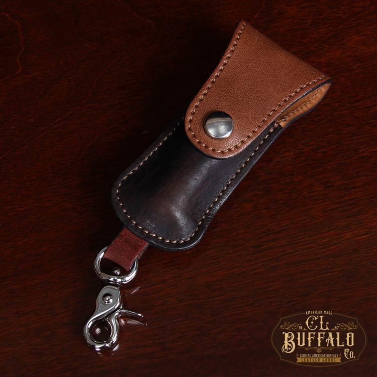 Tobacco Brown American Buffalo Lip Balm Holder with clasp