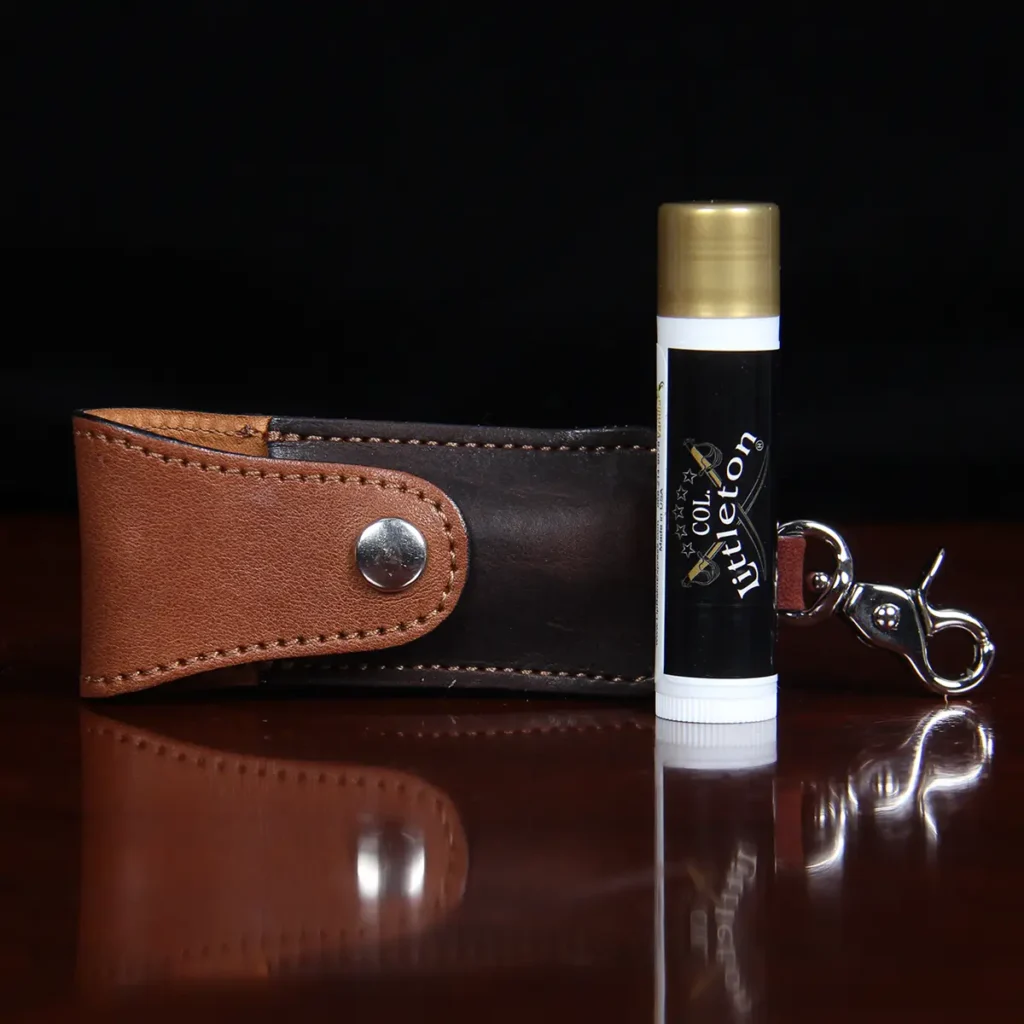 Tobacco Brown American Buffalo Lip Balm Holder with Lip Balm