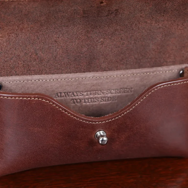 inside view brown leather horizontal phone holster
