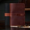 no 20 travel size leather portfolio - brown and black - vintage brown steerhide