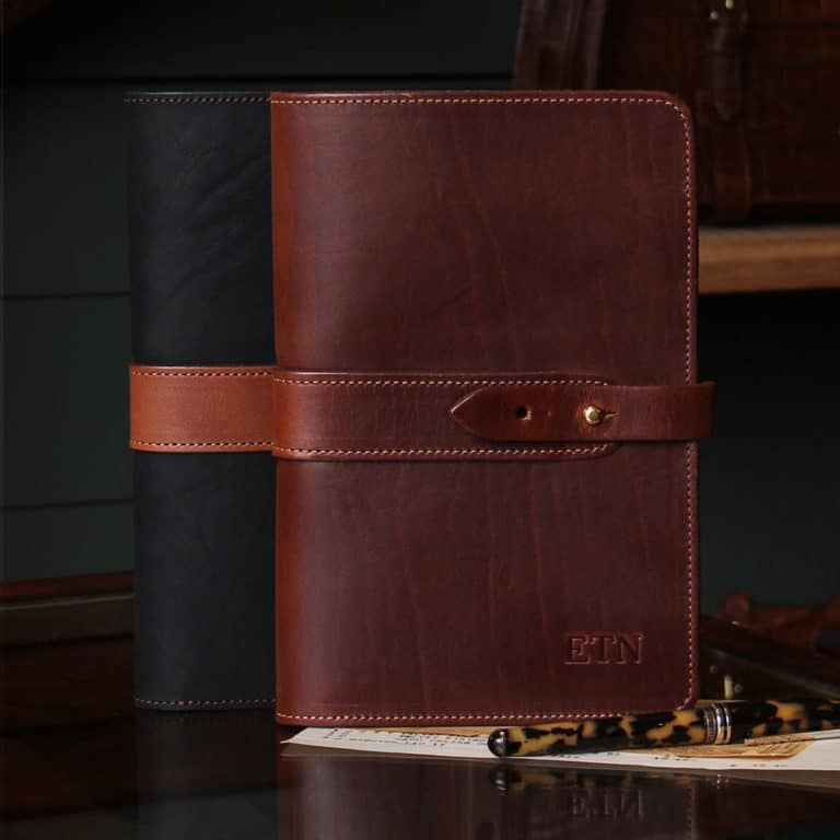 no 20 travel size leather portfolio - brown and black - vintage brown steerhide