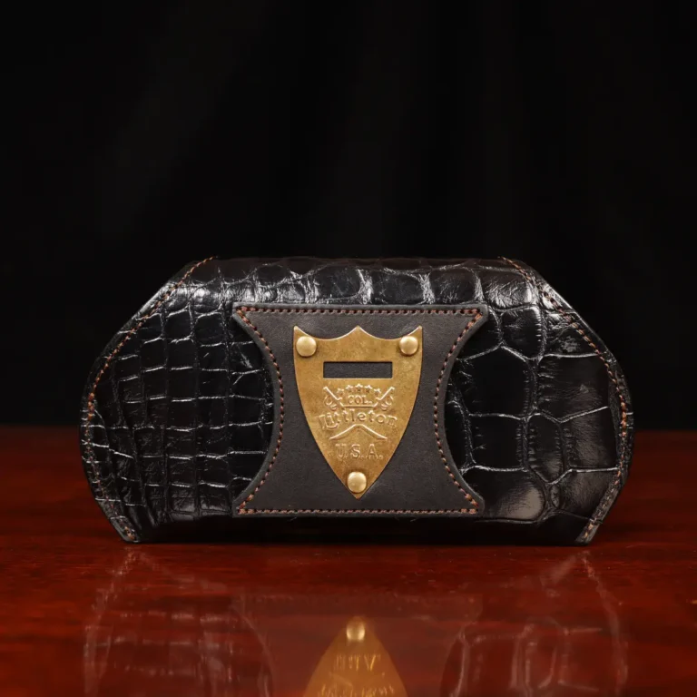 Aviator Eyecase glasses case in black American Alligator - ID 002 - back view