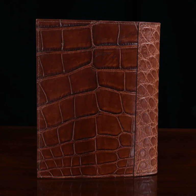 No. 20 Composition Journal in Vintage Brown American Alligator - ID 001 - back view on a black background