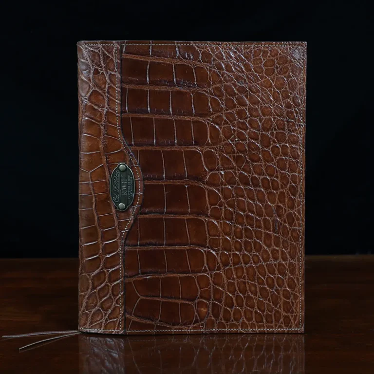 No. 30 Composition Journal in Vintage Brown American Alligator - ID 001 - front view on a black background
