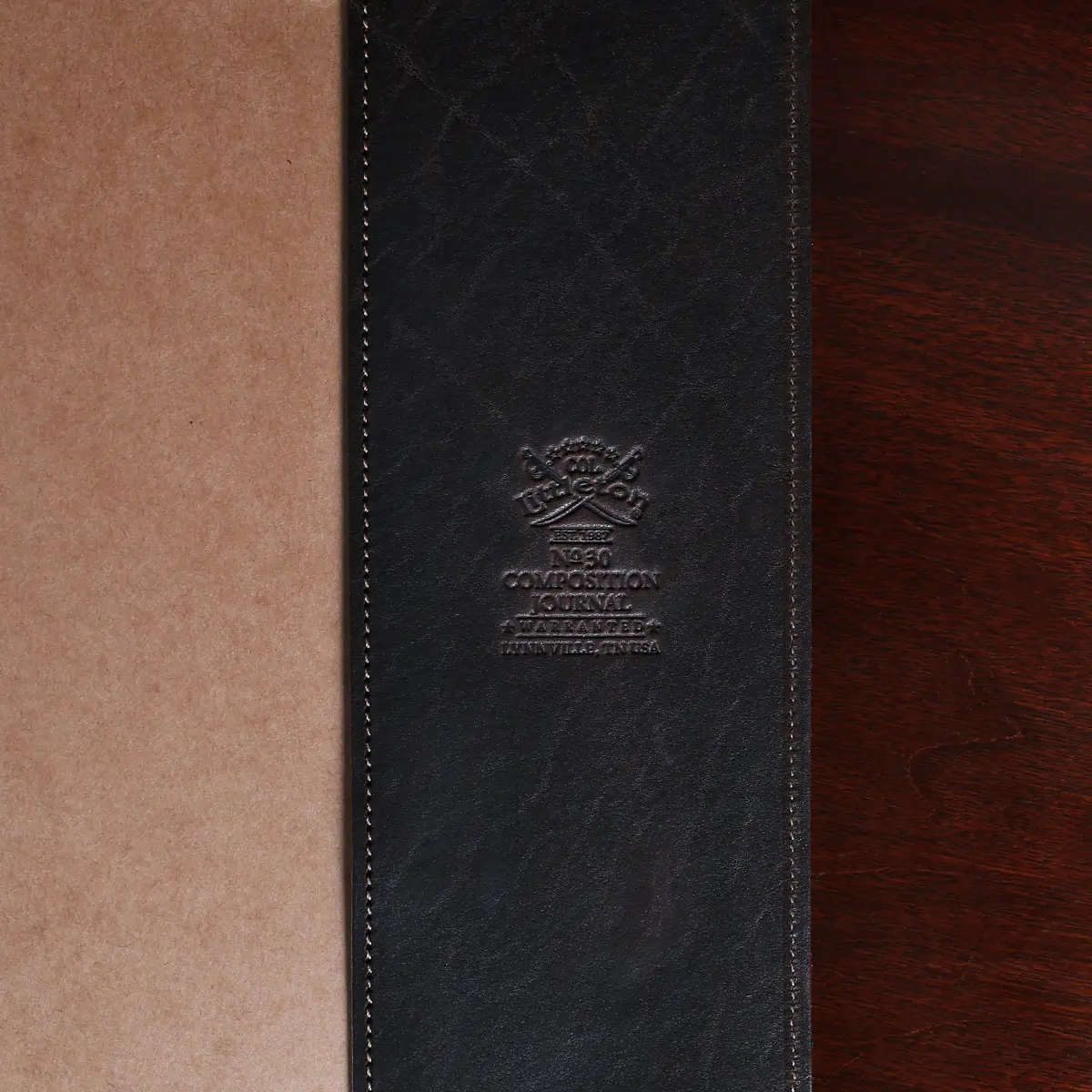 No. 20 Composition Journal in Vintage Brown American Alligator - ID 001 - logo view on a black background