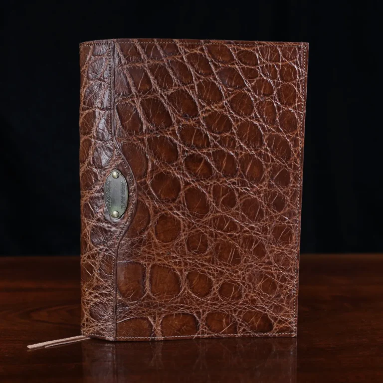 No. 20 Composition Journal in Vintage Brown American Alligator - ID 001 - front view on a black background