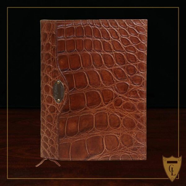 No. 20 Composition Journal in Vintage Brown American Alligator - ID 001 - front view cut out on a black background