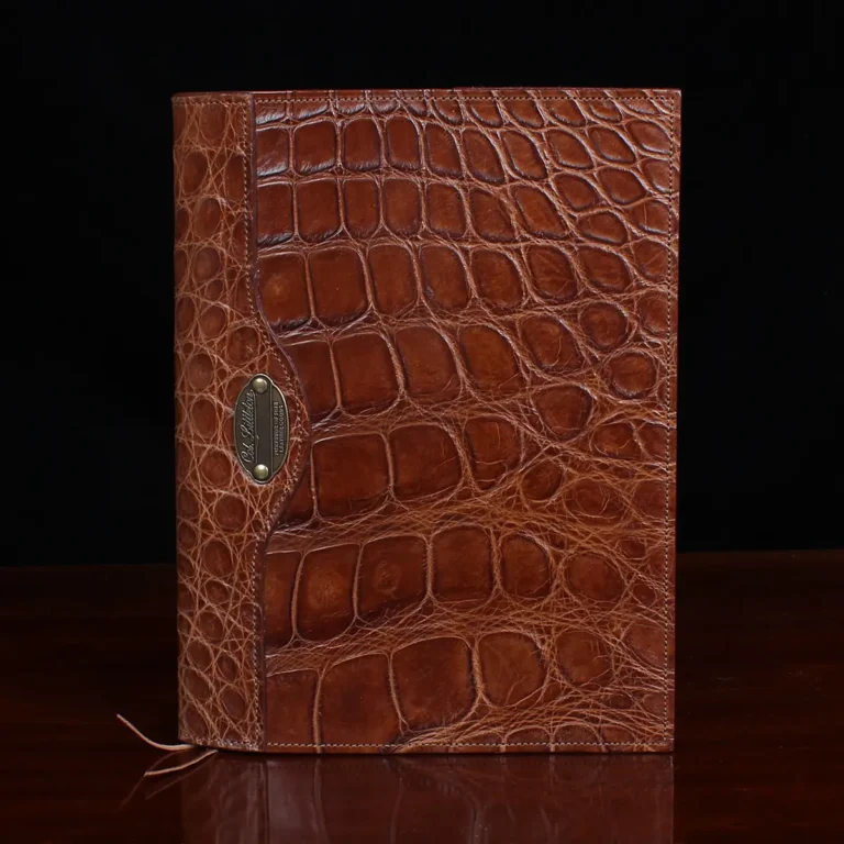 No. 20 Composition Journal in Vintage Brown American Alligator - ID 001 - front view on a black background