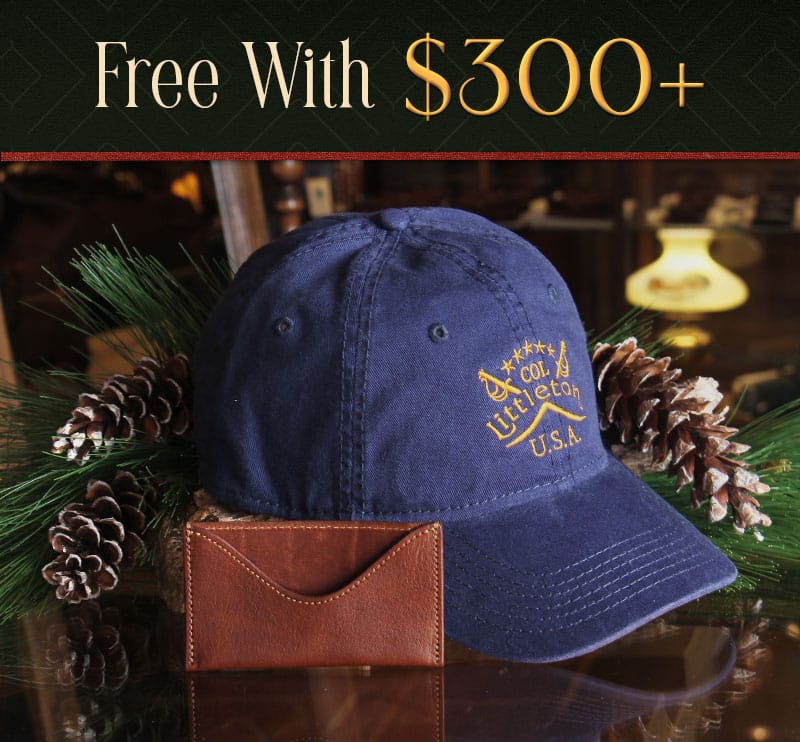 Free gift with orders $300+: Navy Col. Littleton Cap and No. 3 leather Card Wallet