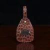 No. 1 Grip Travel Duffel Bag in Vintage Brown American Alligator - serial number 011 - Front view with luggage tag