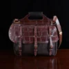 No. 1 Saddlebag Briefcase in dark Tobacco Brown American Buffalo trimmed with Alligator - serial number 005 - front view
