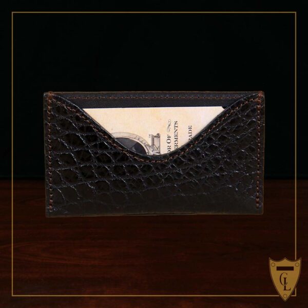No. 3 Card Wallet in Black American Alligator - ID 003 - front view with business card