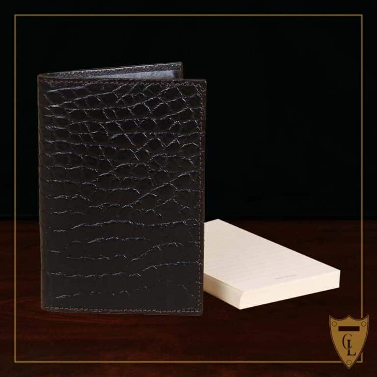 No. 23 Pocket Journal in Black American Alligator - ID 003 - front view with stack of cream color index notecards