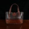 Leather Bentley Tote in dark Tobacco Brown American Buffalo trimmed with American Alligator and Vintage Brown Steerhide - back View on black background