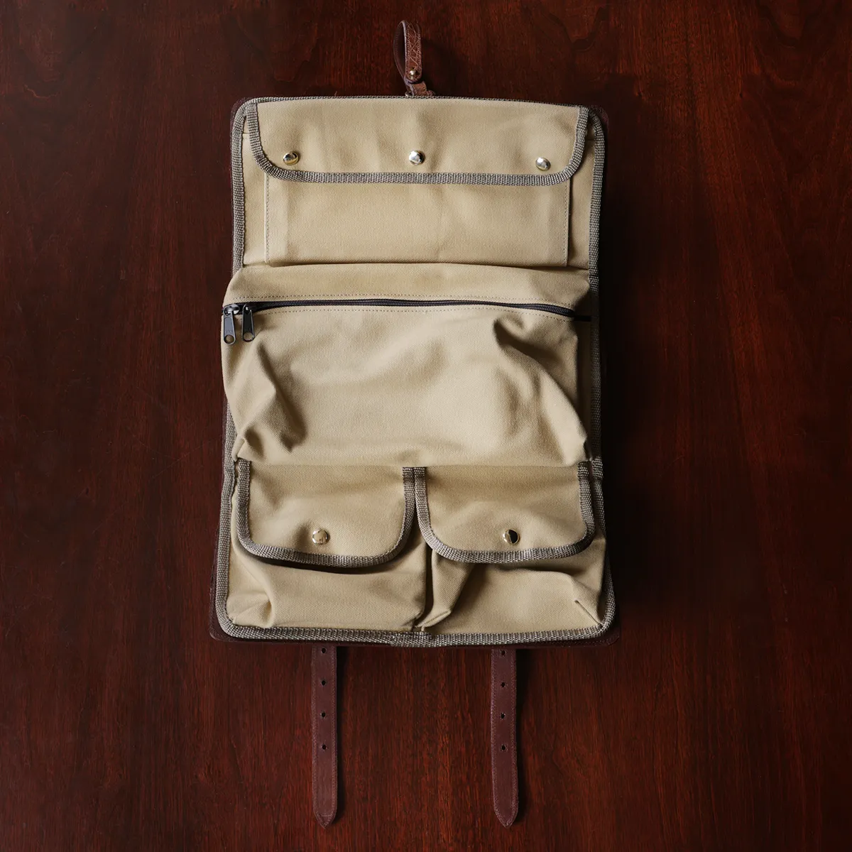 Leather & Cotton Hanging Toiletry Bag