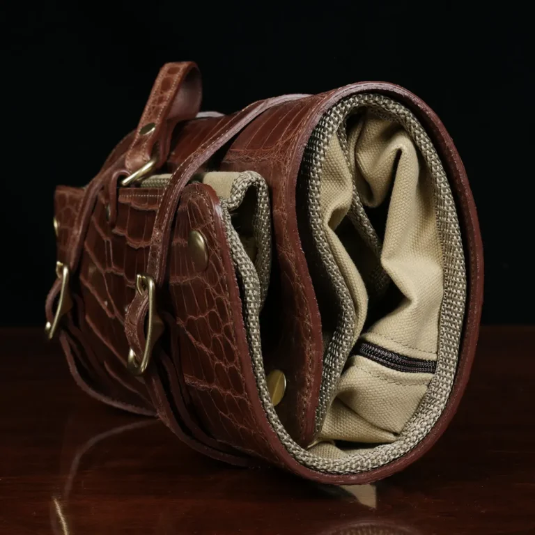 side view of the american alligator leather shave kit