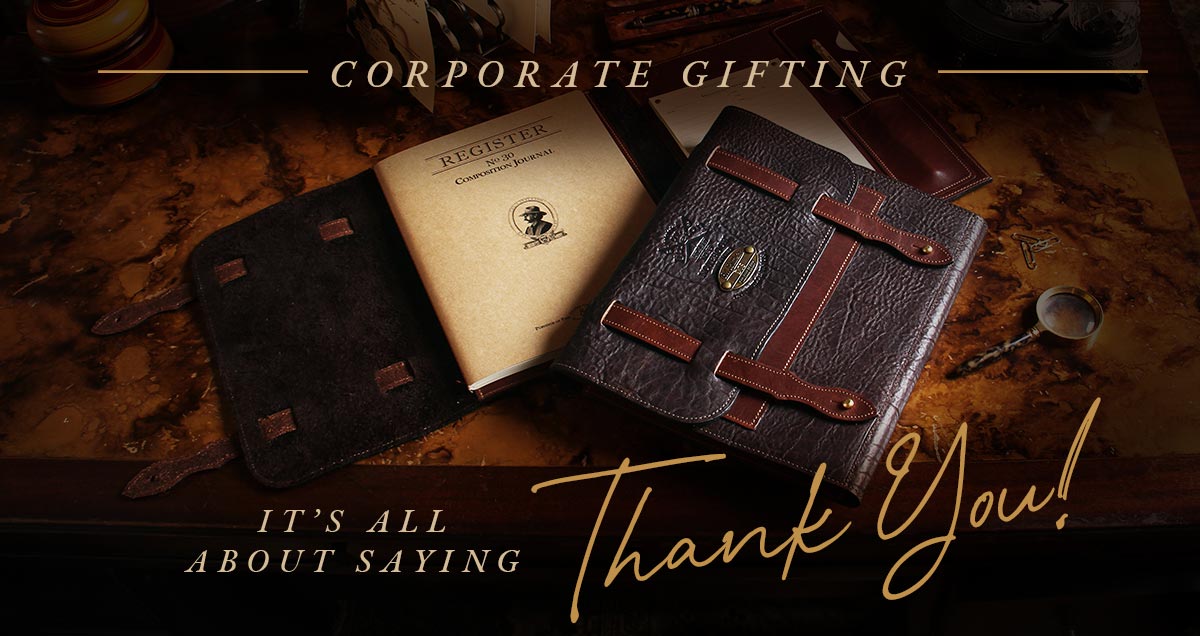 Corporate Gifting - It's all about saying "Thank You!" No. 33 Notebook open on desk with a second, closed No. 33 Notebook on top
