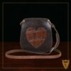 Bella Bag Ladies' Crossbody Purse in Tobacco Brown American Buffalo with Vintage Brown Steerhide Strap and American Alligator heart on front - ID 001 - front view on vintage black background